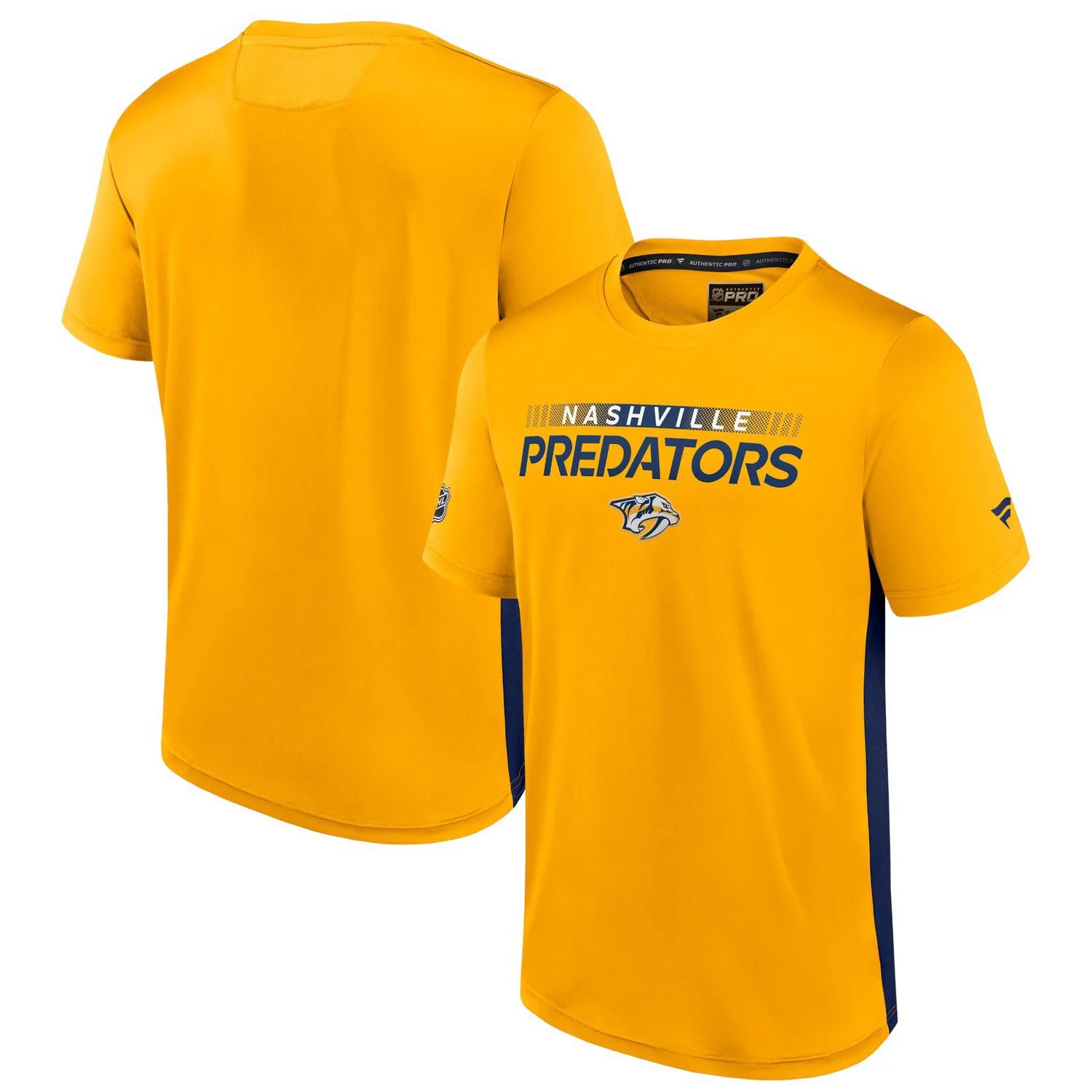 Мужская футболка Fanatics золотистого/темно-синего цвета с логотипом Nashville Predators Authentic Pro Rink Tech