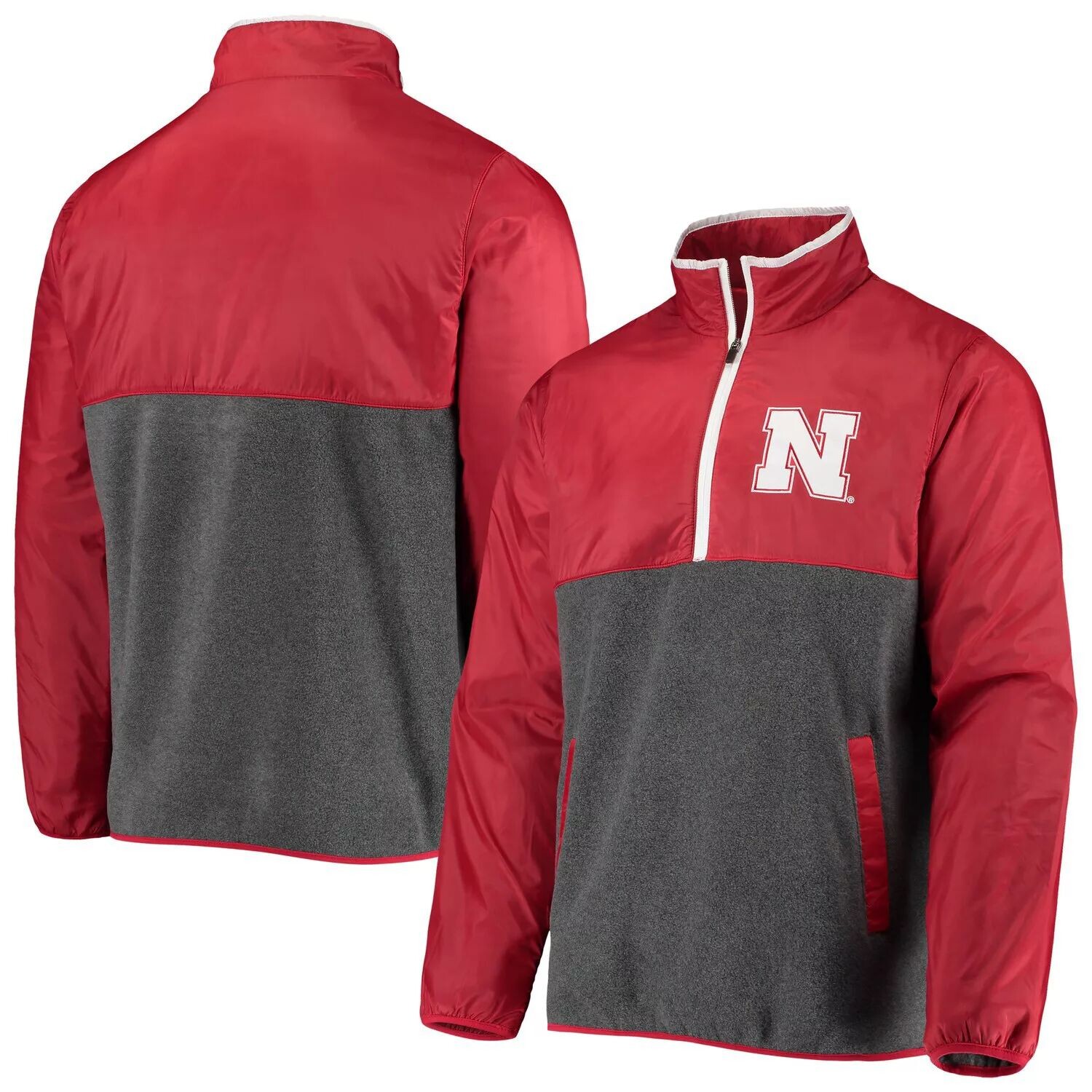 

Мужская спортивная куртка Carl Banks Grey/Scarlet Nebraska Huskers College Advanced Transitional с полумолнией до половины G-III