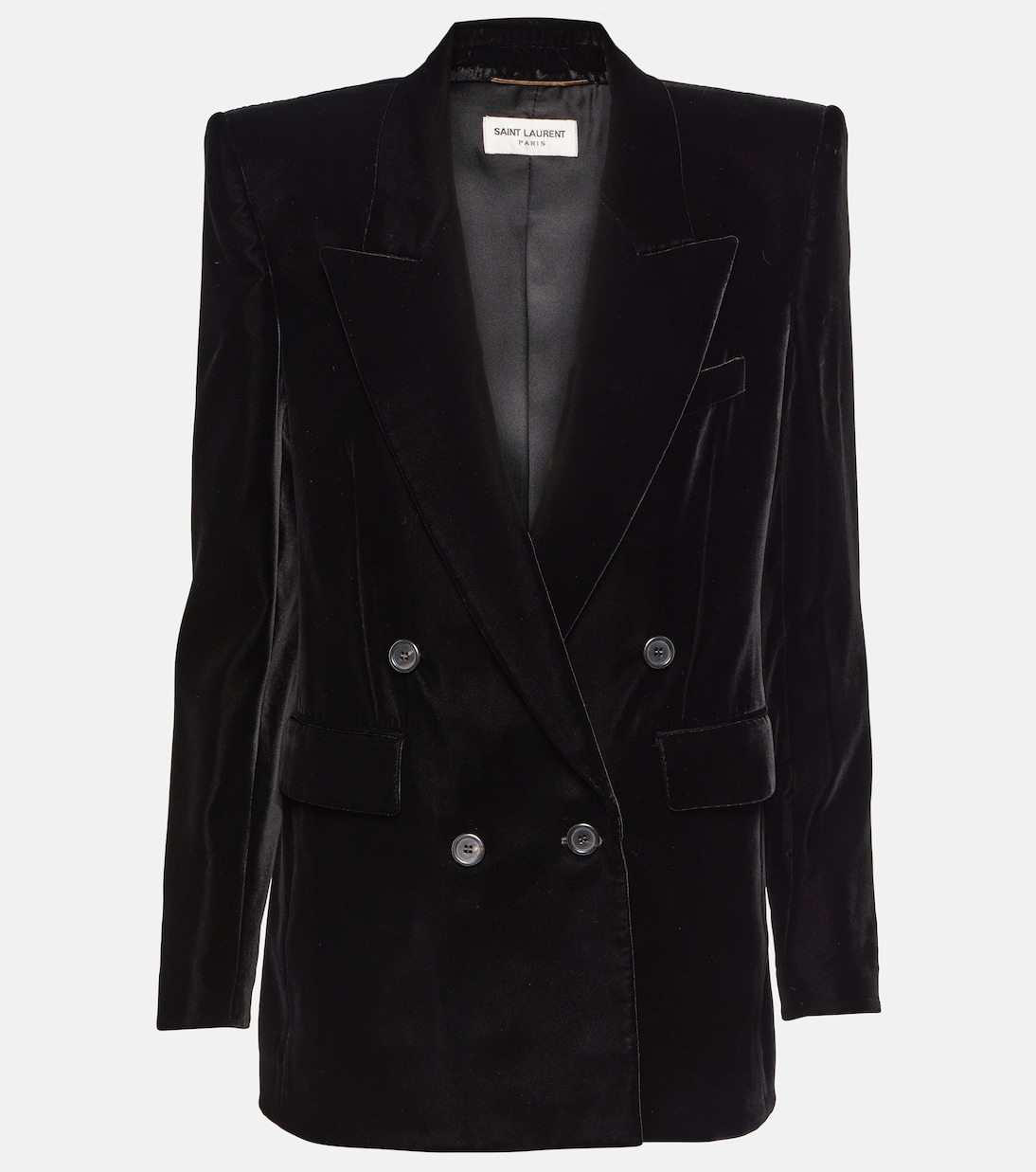 Двубортный бархатный пиджак Saint Laurent, черный