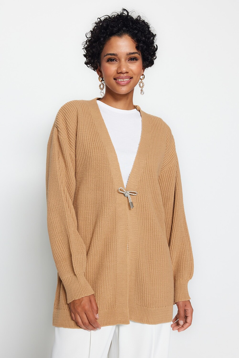 

Кардиган - Бежевый - Классический крой Trendyol Modest, бежевый