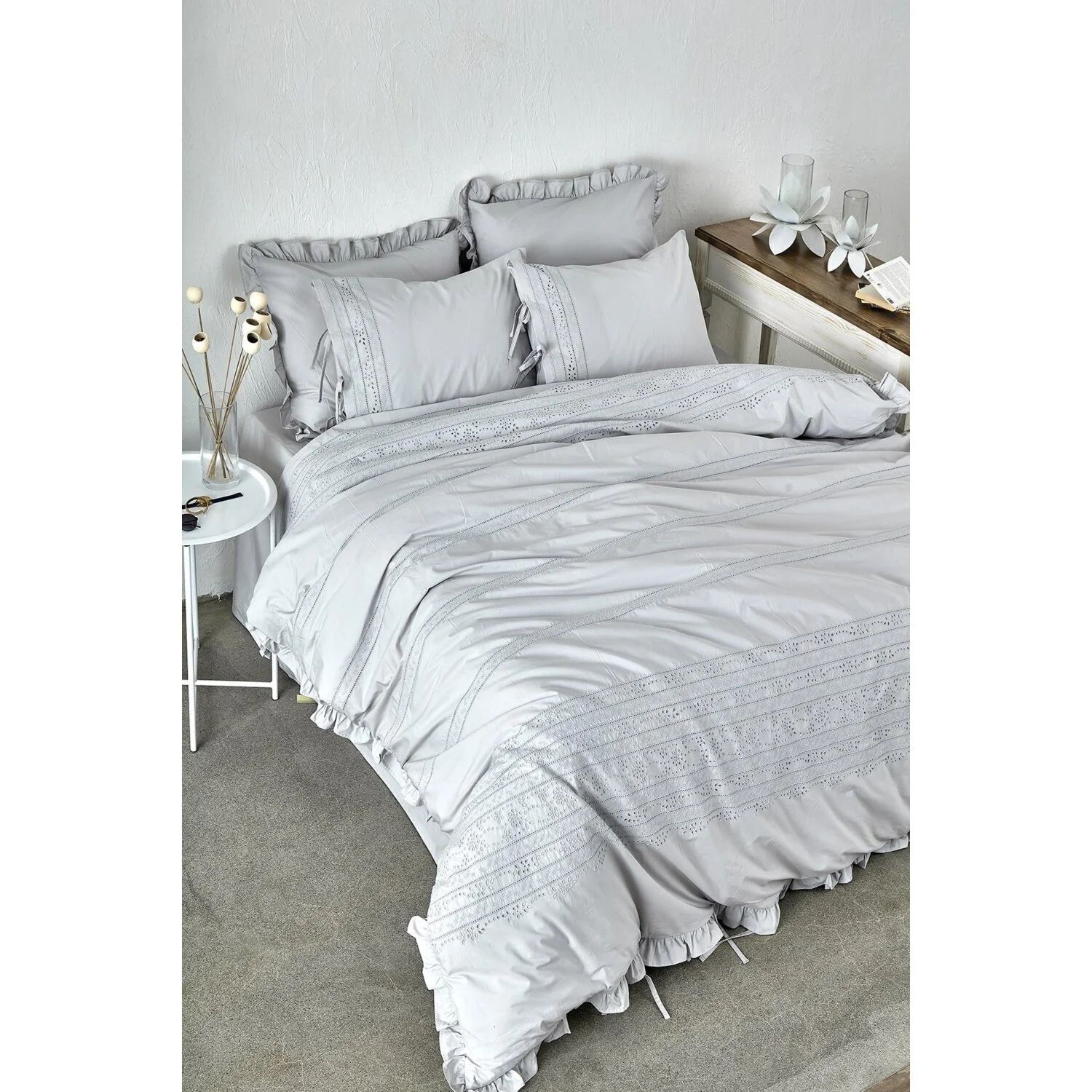 цена Экокотон Feris Комплект постельного белья King Size 100% органический хлопок Перкаль Серый 220X240 см