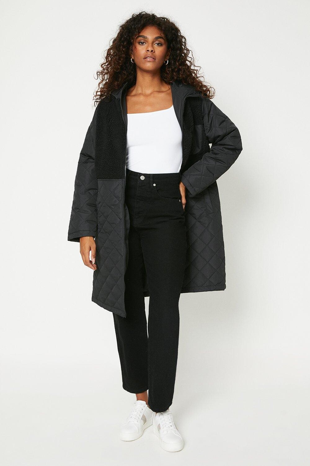 

Контрастное пуховое пальто Midaxi Borg Dorothy Perkins, черный