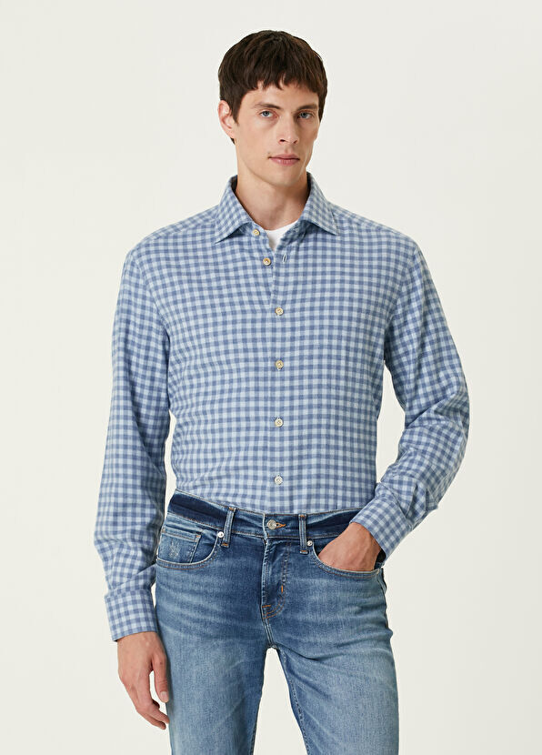 

Клетчатая рубашка Kiton, голубой