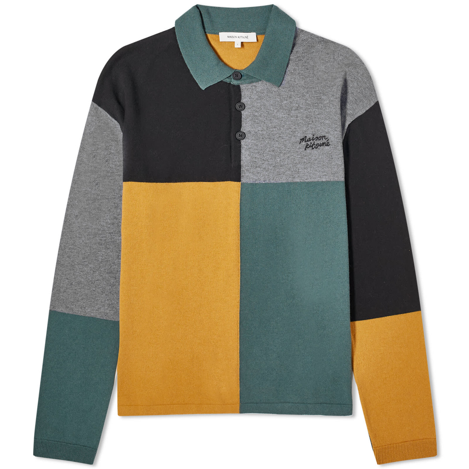 

Поло Maison Kitsune Colour Block Regular, цвет Bottle Green & Mustard