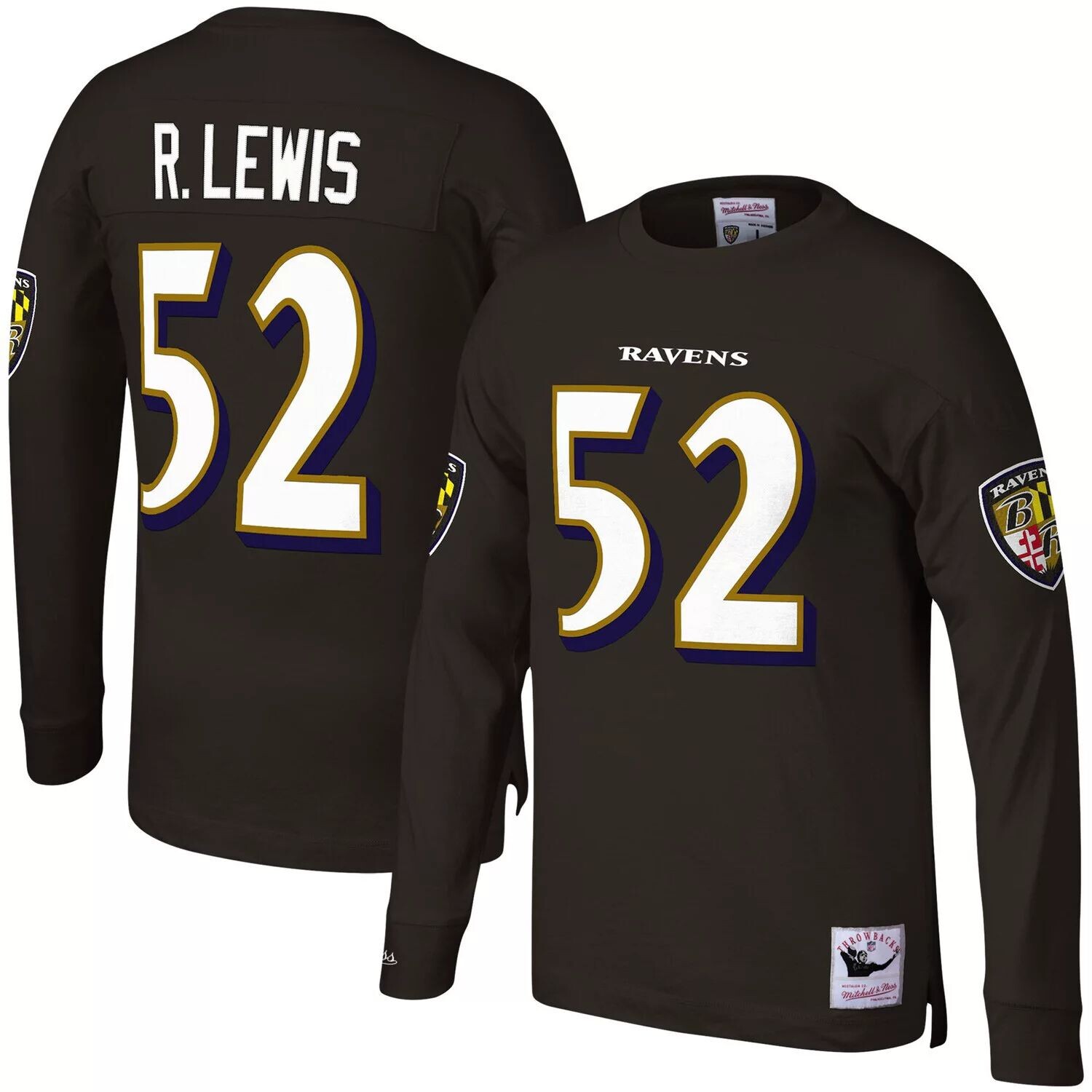 

Мужская футболка Mitchell & Ness Ray Lewis Black Baltimore Ravens Throwback с именем и номером игрока в отставке с длинными рукавами
