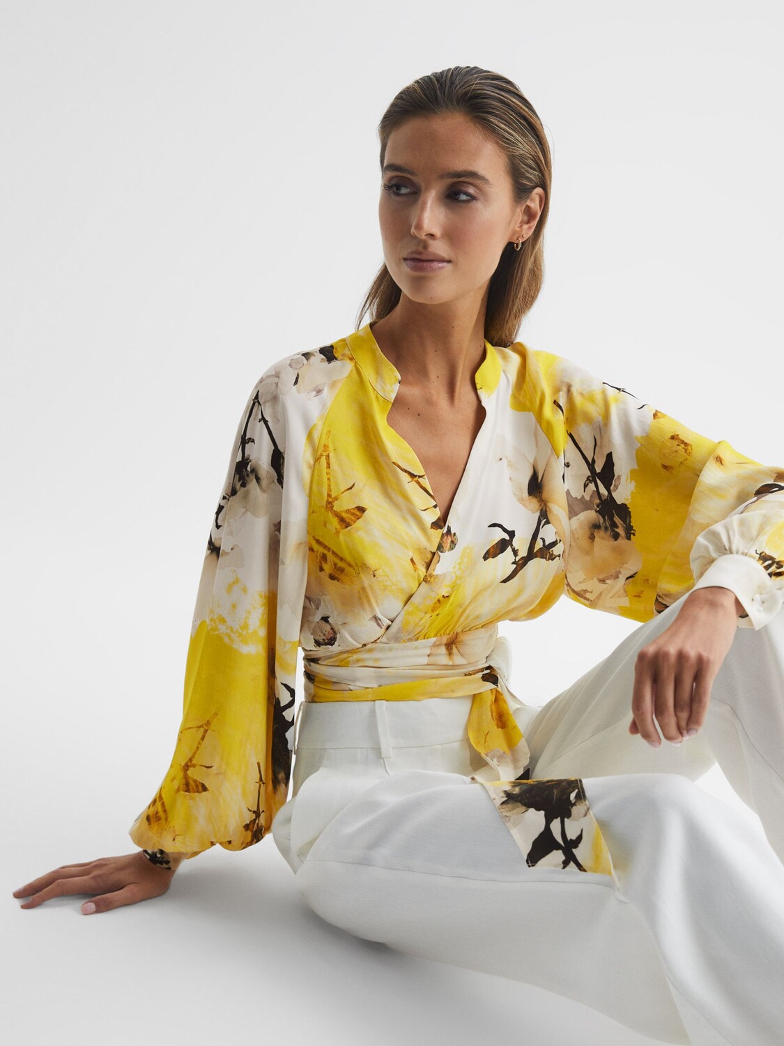 

Укороченная блузка с цветочным принтом Reiss Odette, желтый
