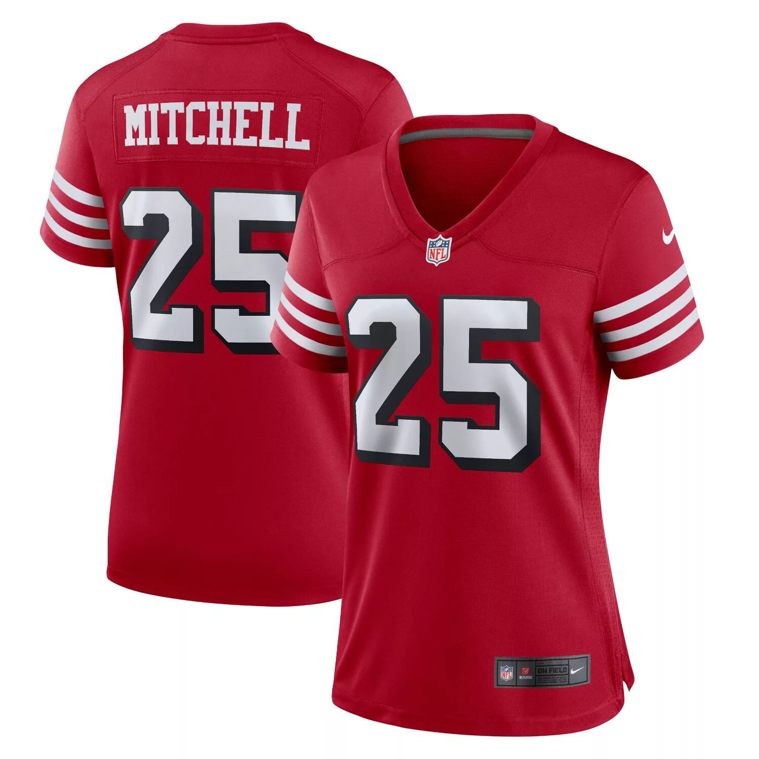цена Женское джерси Nike Elijah Mitchell Scarlet San Francisco 49ers Alternate Team Game Nike