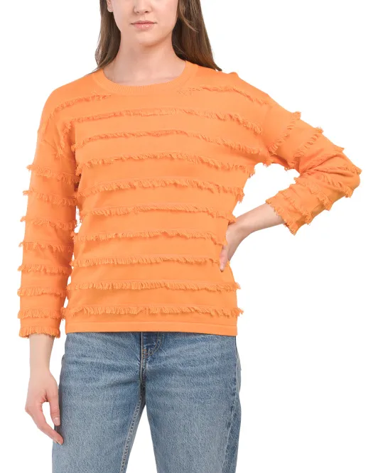 

Хлопковый свитер в полоску с бахромой Pima и круглым вырезом Edinburgh Knits, цвет Carrot