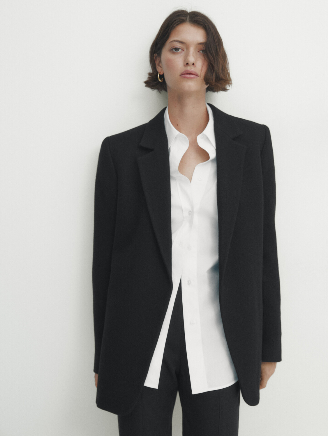 

Однотонный пиджак из 100% шерсти Massimo Dutti, черный