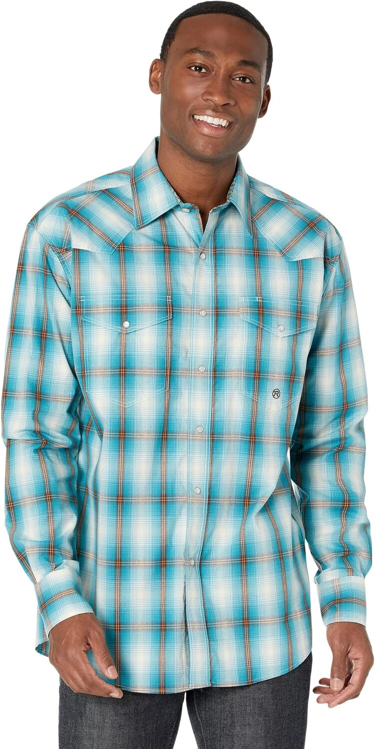 

Рубашка Roper Teal Ombre Plaid Western Shirt with Snaps, синий