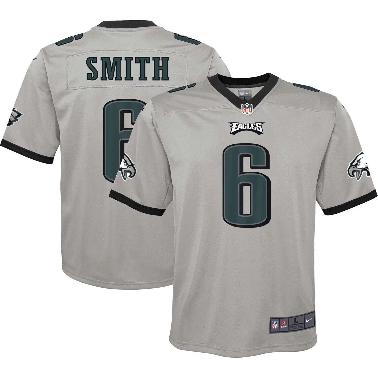 

Молодежная футболка Nike DeVonta Smith Silver Philadelphia Eagles Inverted Game Nike