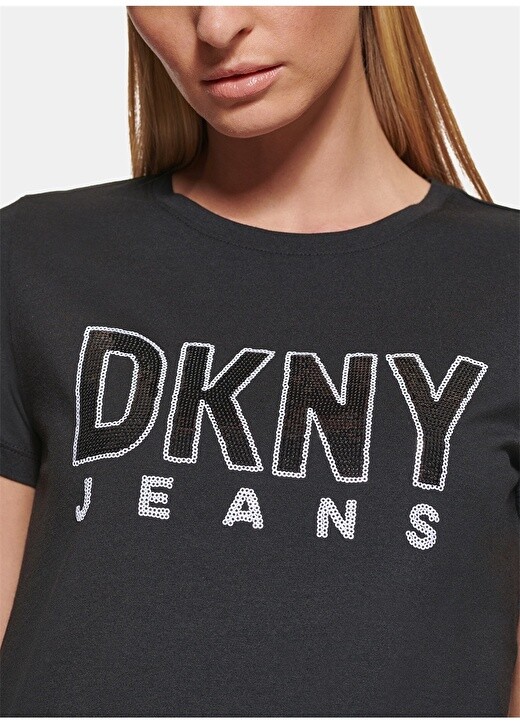 

Черная женская футболка с круглым вырезом с принтом Dkny Jeans, Черный