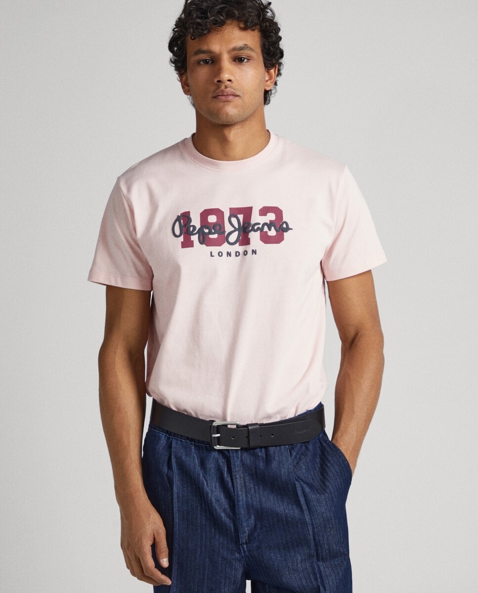 

Мужская футболка с короткими рукавами и рисунком спереди. Pepe Jeans, розовый