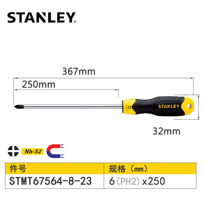 Мощная крестовая отвертка Stanley STANLEY с магнитной плоской отверткой STMT67564-8-23