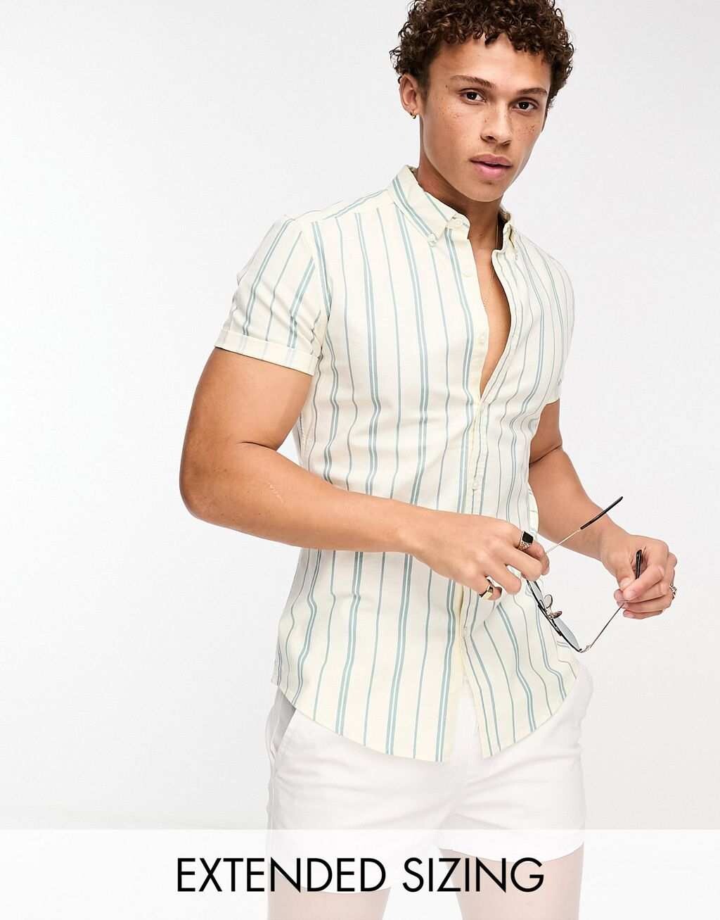 

Синяя узкая оксфордская рубашка в полоску ASOS DESIGN