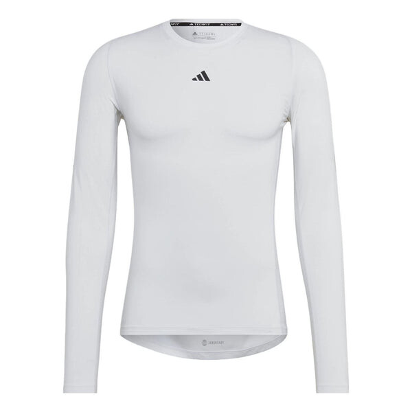 футболка adidas solid color logo slim fit sports training long sleeves black t shirt черный Футболка Men's adidas Training Techfit Solid Color Training Long Sleeves White T-Shirt, белый