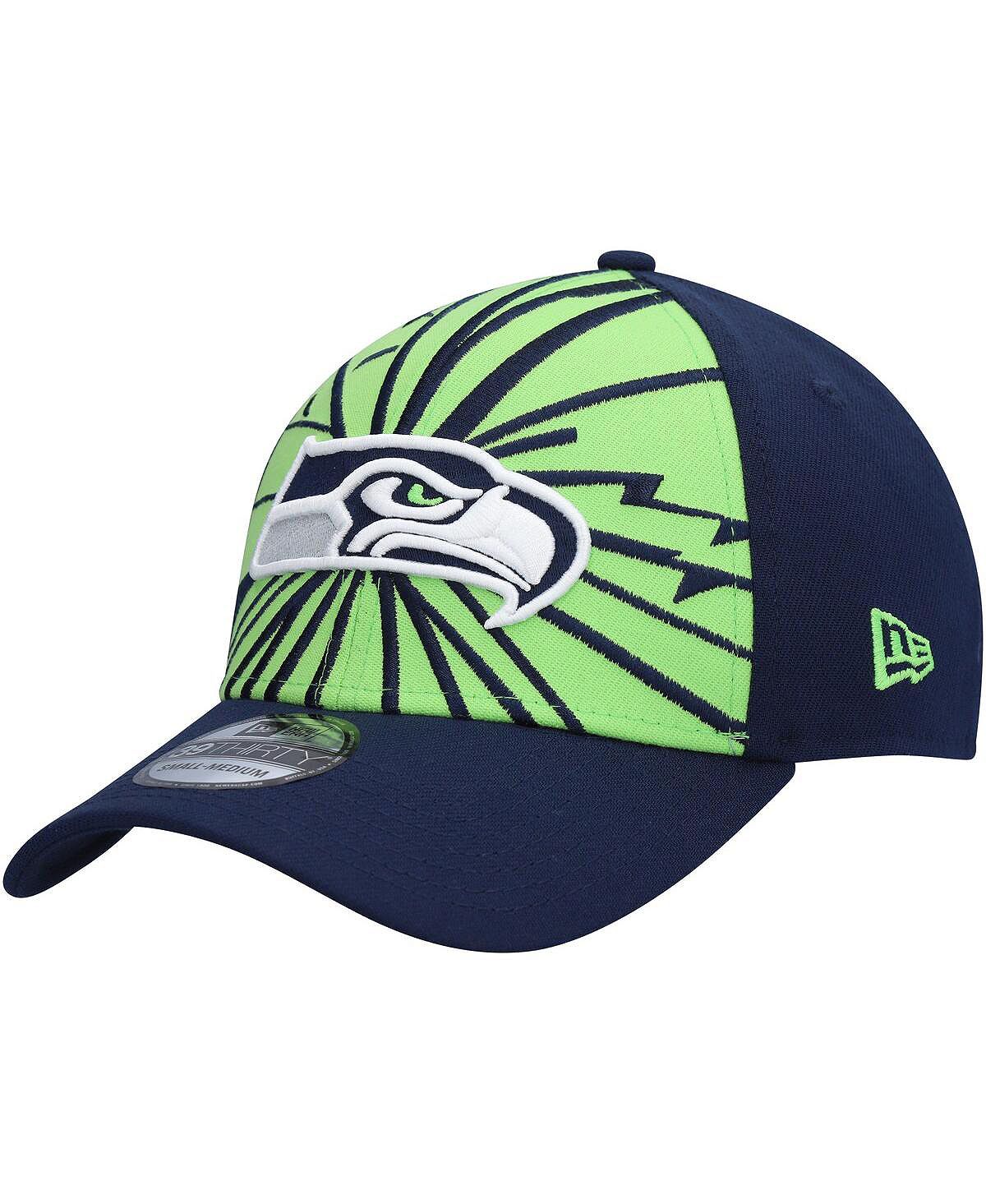 Мужская неоново-зеленая, темно-синяя кепка Seattle Seahawks Shattered 39THIRTY Flex. New Era