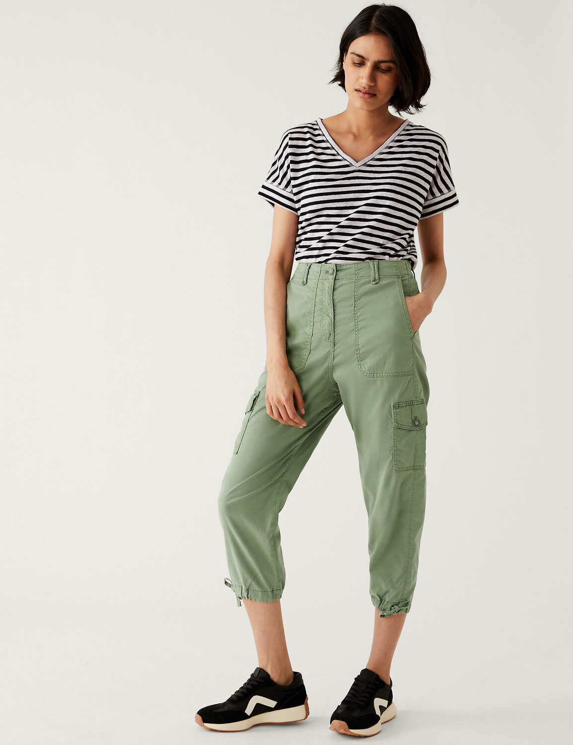 

Укороченные брюки карго из лиоцелла Marks & Spencer, хаки