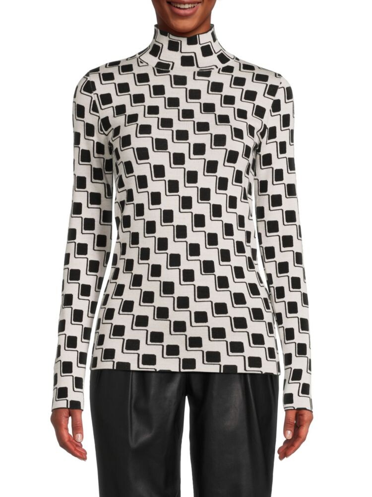 

Свитер из смесовой шерсти с геометрическим рисунком St. John, цвет Black Cream