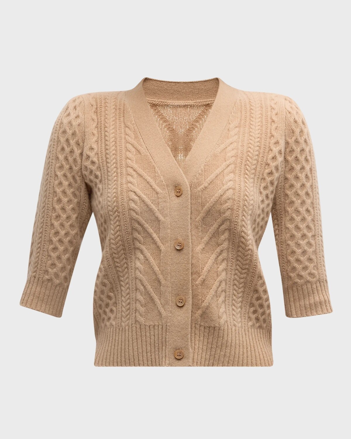 

Кашемировый кардиган с рукавами под локоть Neiman Marcus Cashmere Collection, цвет Camel