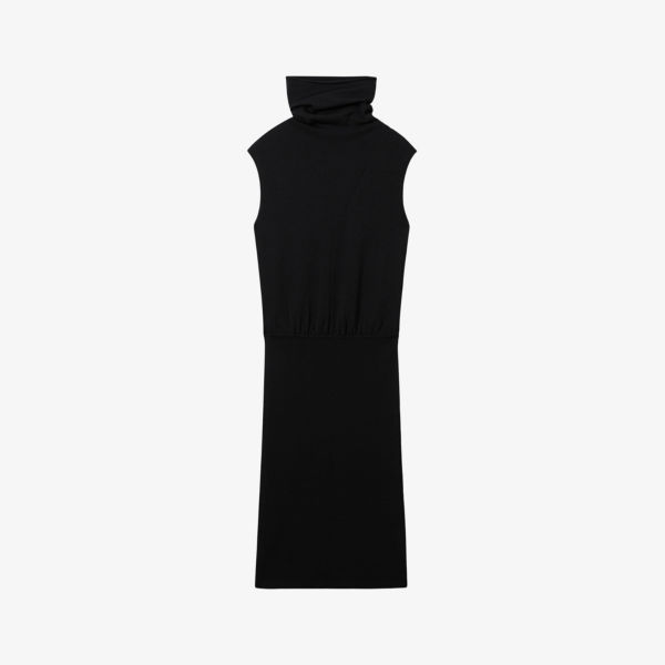 Платье миди cici из эластичной ткани с высоким воротником Reiss, черный