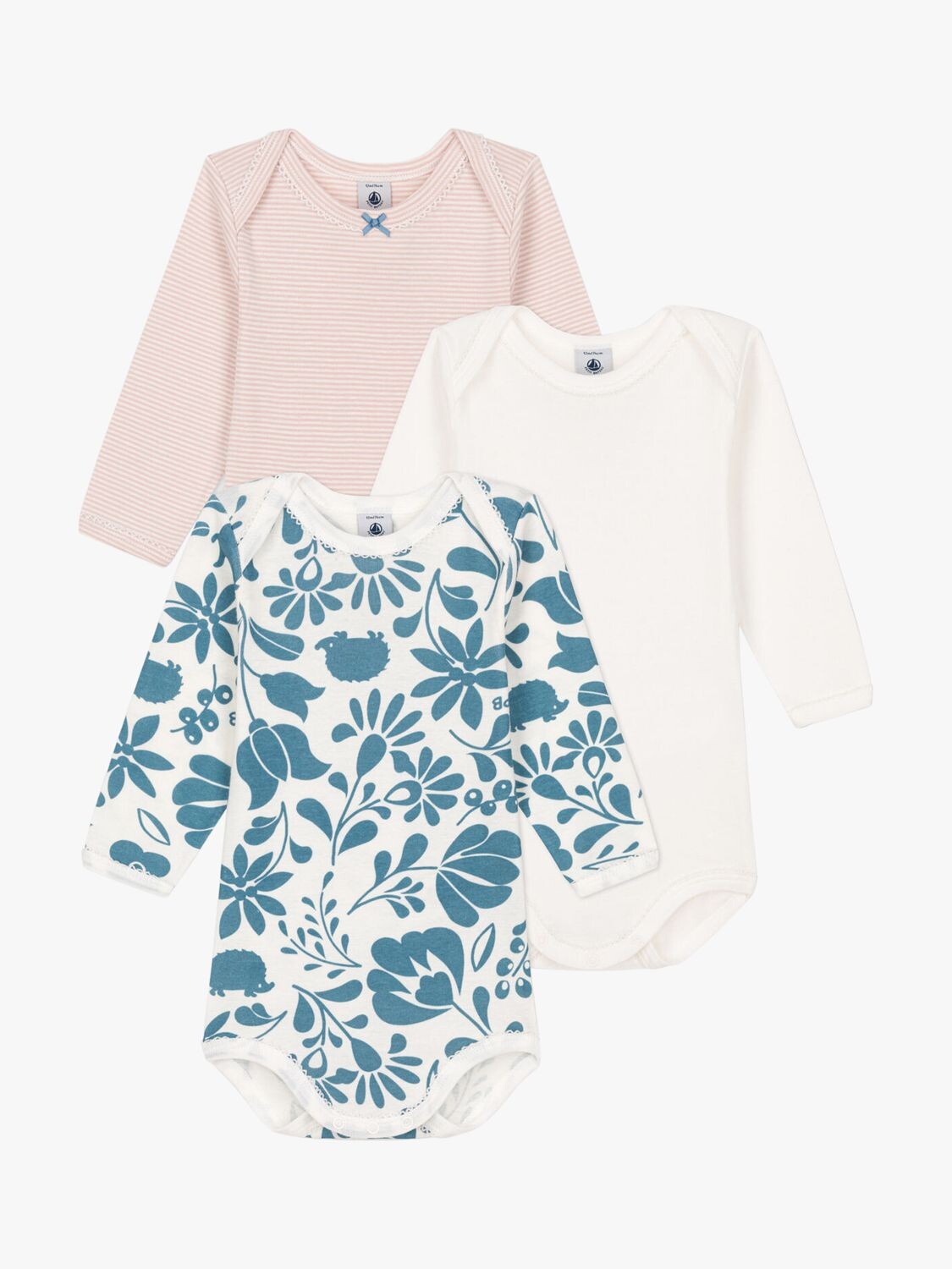 

Детское боди с длинными рукавами и цветочным принтом Petit Bateau, 3 шт., разноцветный