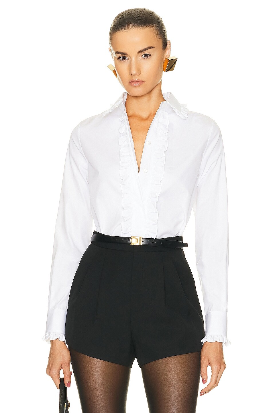 

Рубашка Saint Laurent Ruffle Long Sleeve, цвет Blanc