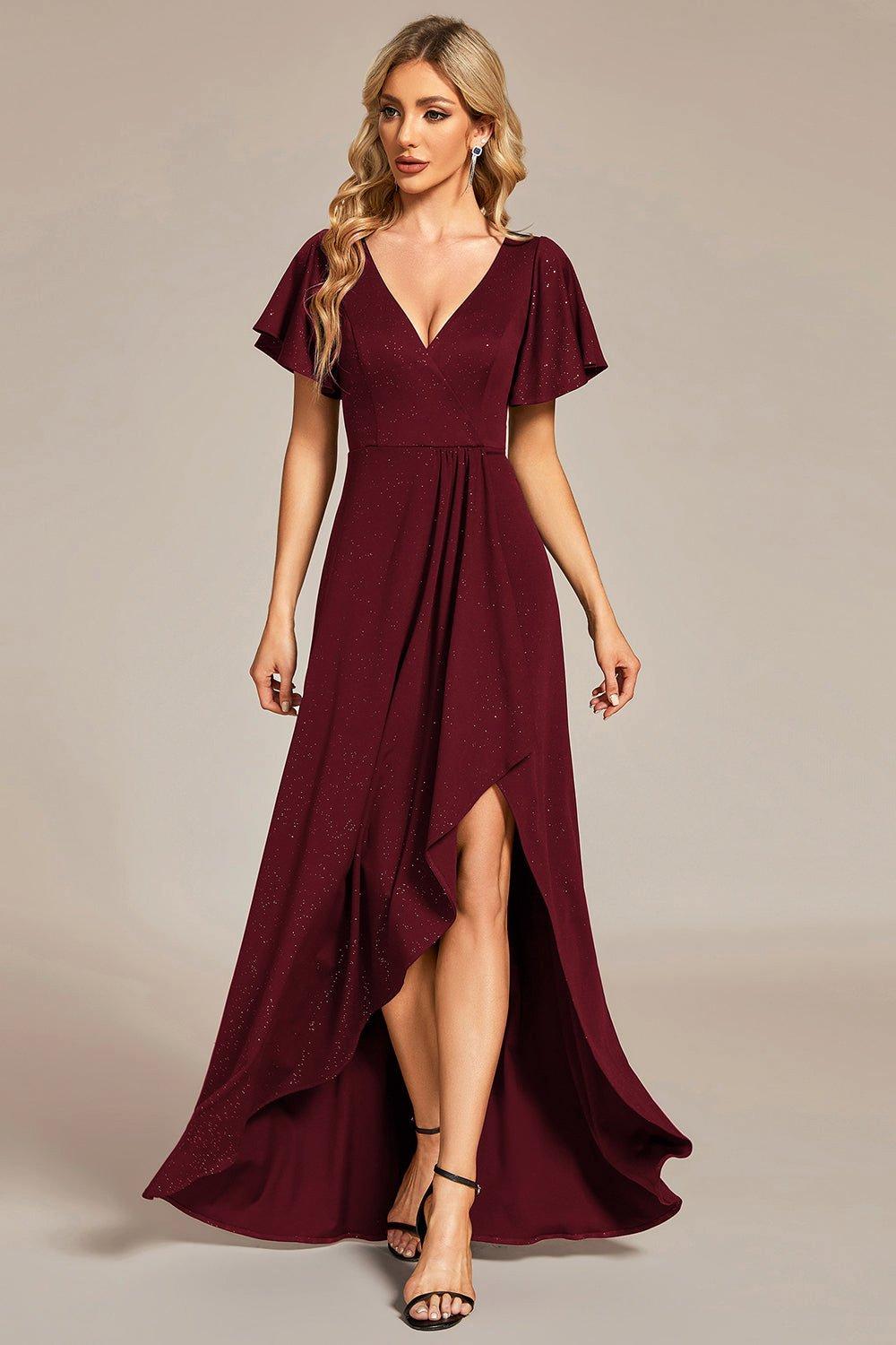 Вечернее платье с длинными рукавами и V-образным вырезом Ever Pretty, красный