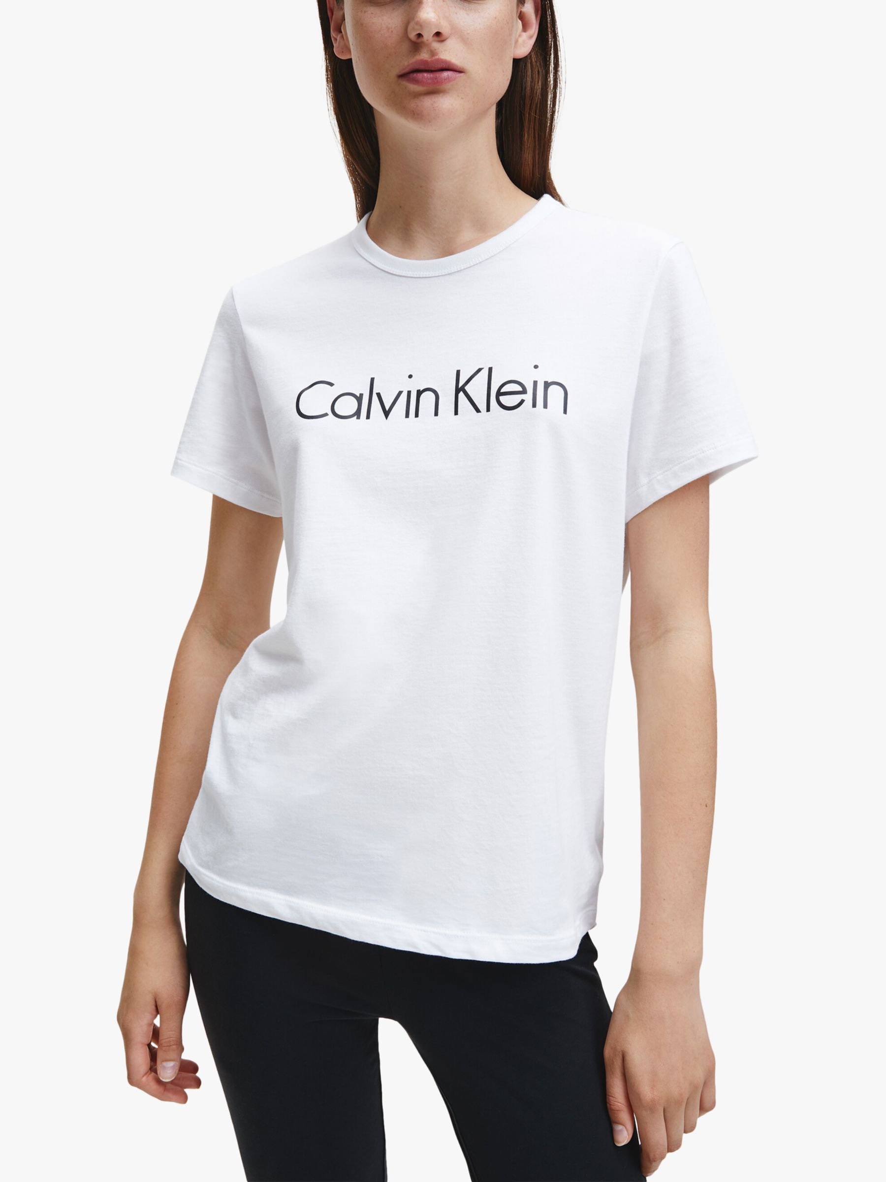 

Хлопковая пижамная футболка с логотипом Calvin Klein, белая, Белый