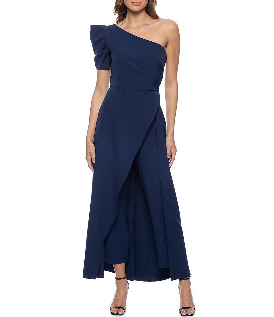 Marina Scuba Креповая юбка на одно плечо с пышными рукавами Комбинезон Платье, синий