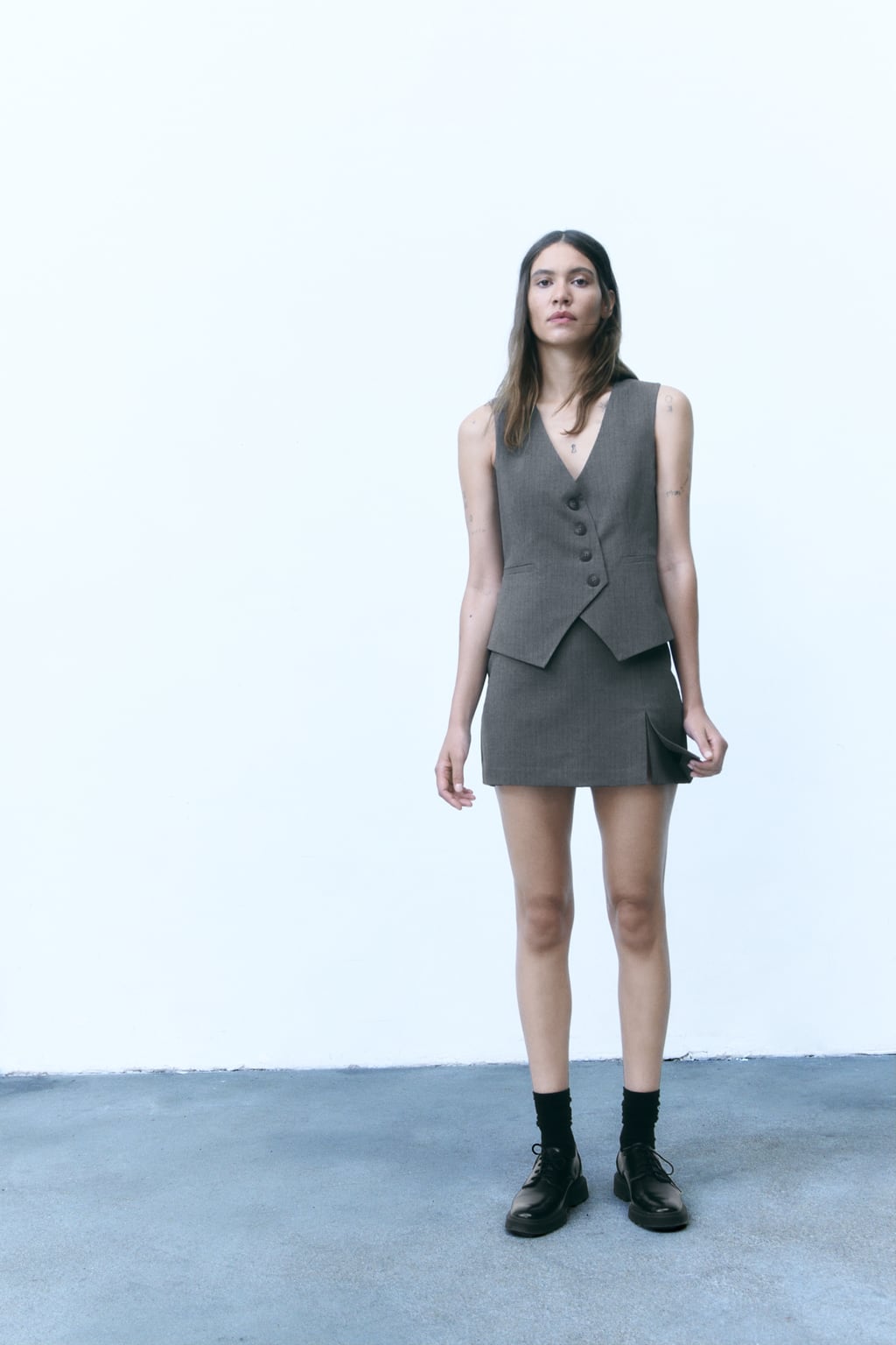 

Юбка с разрезом ZARA, серый
