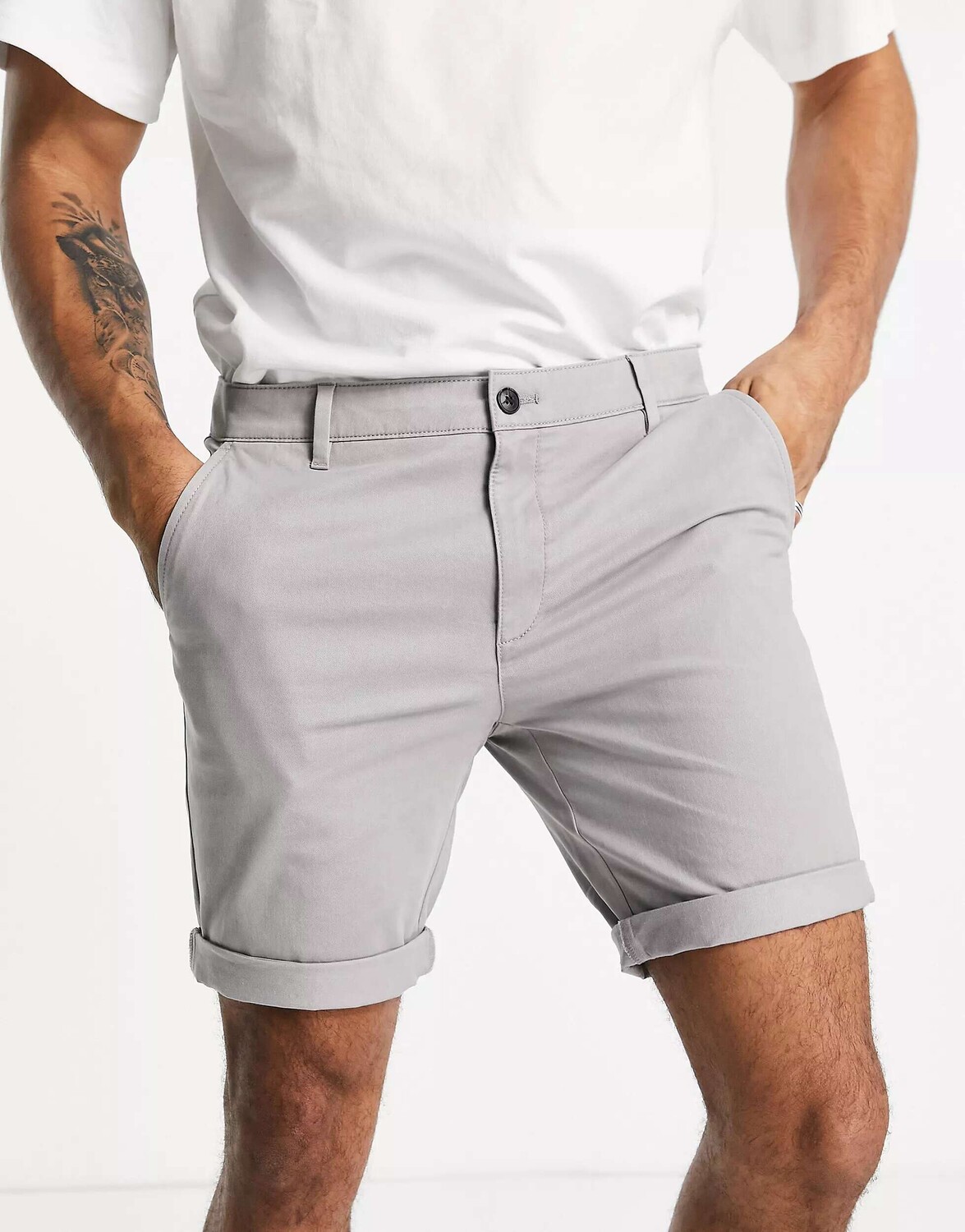 

Светло-серые шорты-чиносы скинни Topman