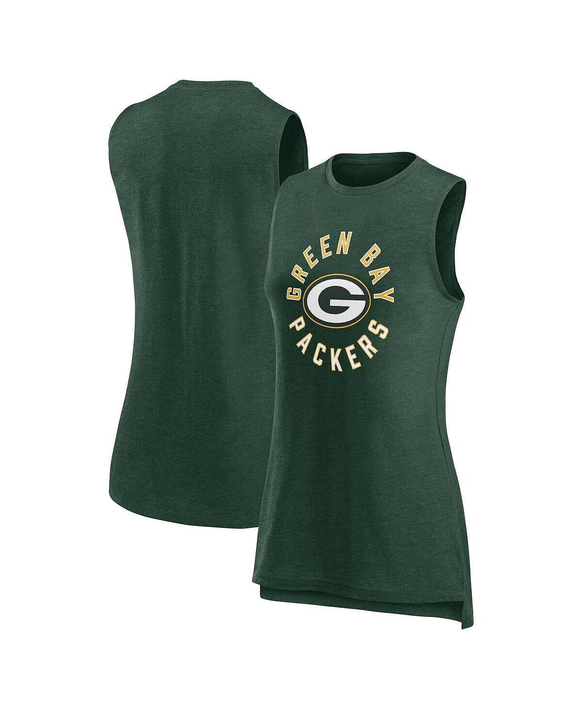 

Женская фирменная майка Heather Green Green Bay Packers What Goes Over Tank Top Fanatics