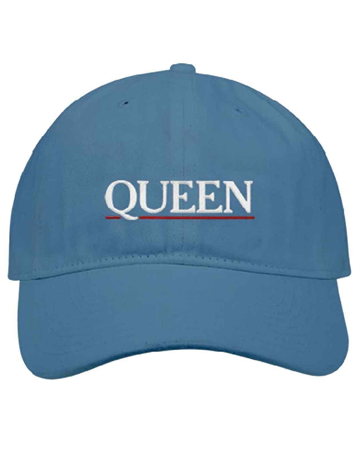 Бейсбольная кепка с логотипом и полоской с подчеркиванием Queen, синий винтажная промытая хлопковая бейсболка для мужчин и женщин мужская джинсовая бейсболка регулируемая бейсболка в стиле тракер низкий про