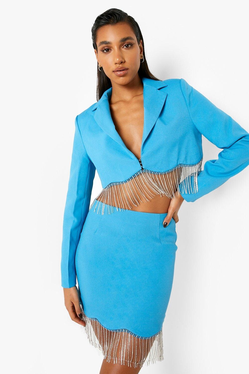 

Мини-юбка с земляным номом и стразами Boohoo, лазурный