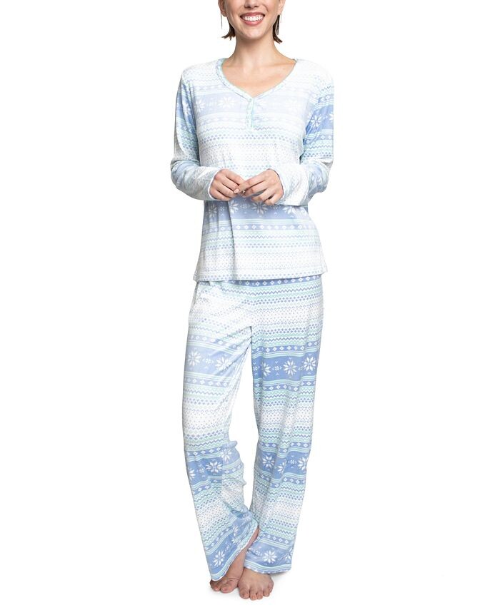 

Женские 2 шт. Пижамный комплект Henley с принтом WHITE ORCHID, цвет Blue Fairisle