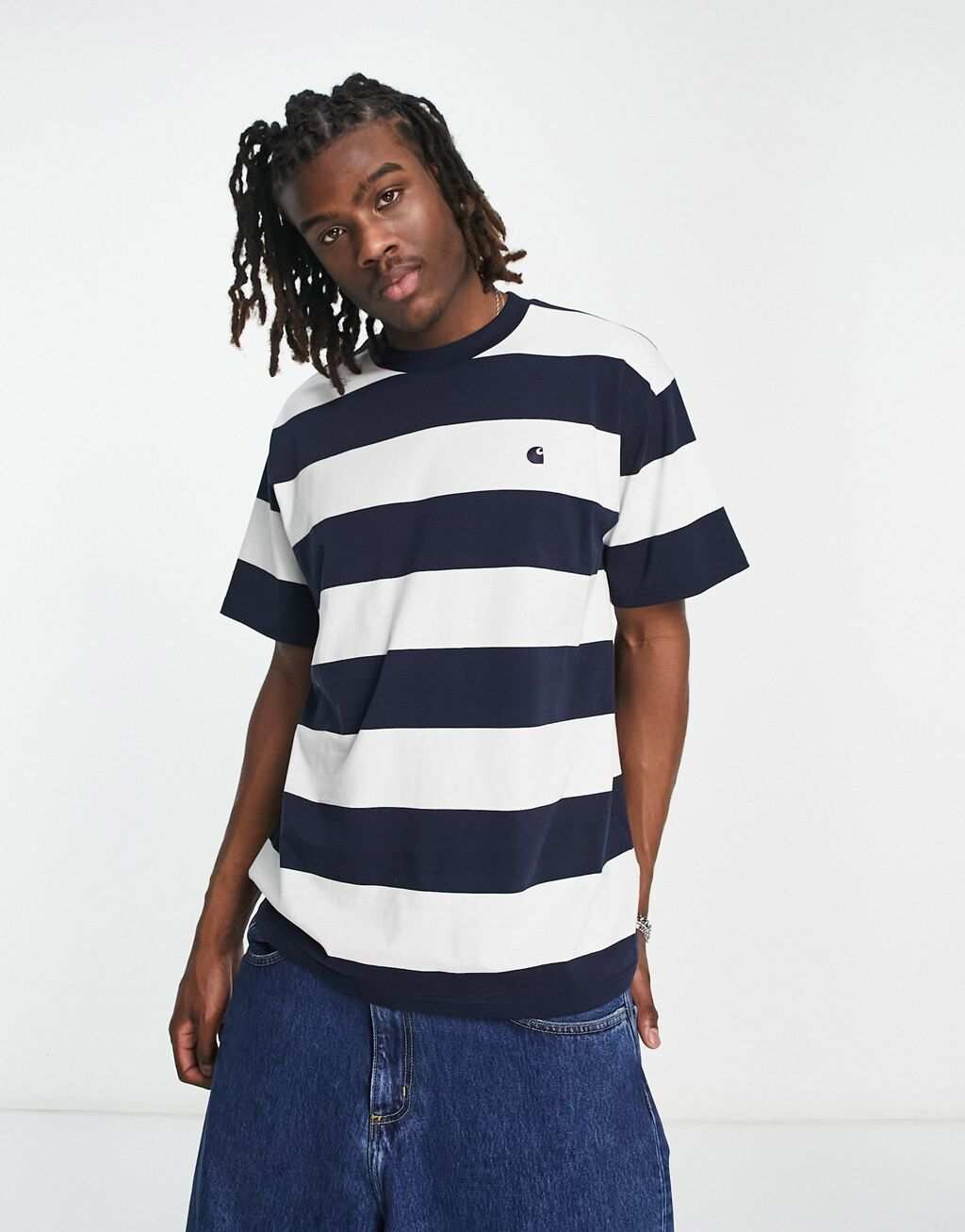 

Темно-синяя футболка в полоску Carhartt WIP, Синий