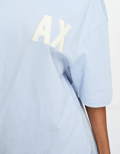 

Голубая футболка бойфренда с логотипом Armani Exchange, Синий