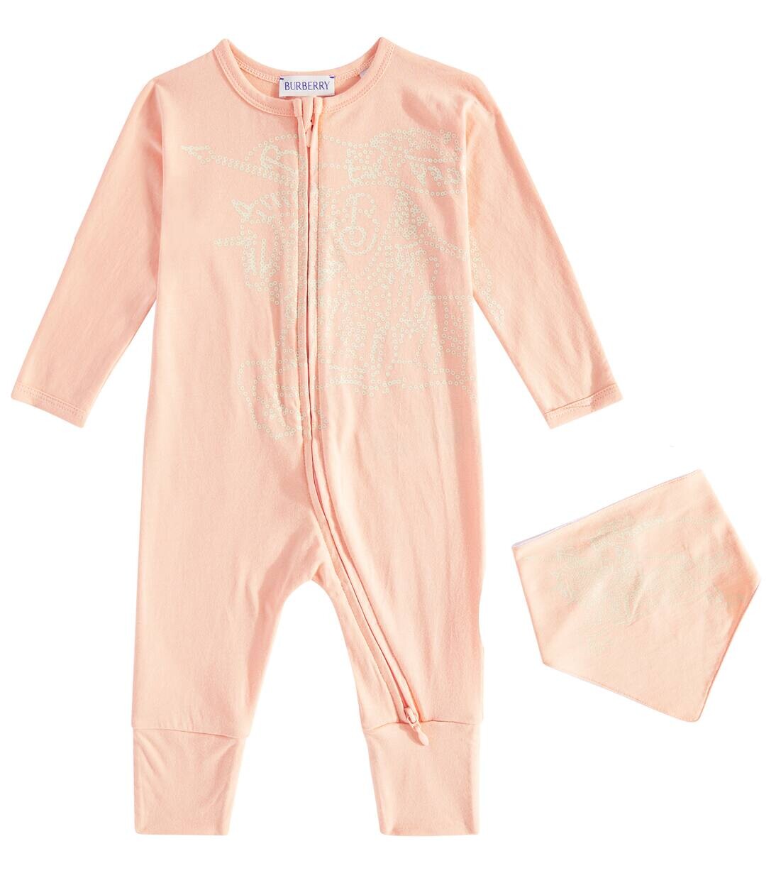 

Детский комбинезон и нагрудник из хлопка EKD Burberry Kids, цвет apricot