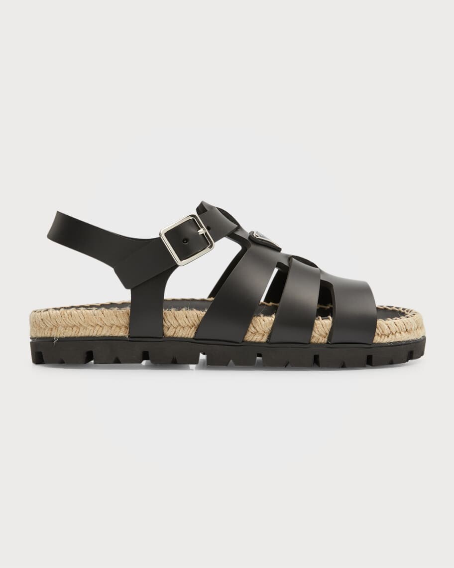 

Сандалии из мягкой веревки и кожаной клетки Prada