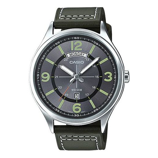 Часы Casio Business Minimalistic Leather Strap Analog Watch 'Green Black', мультиколор
