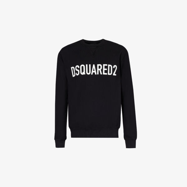 

Толстовка из хлопкового джерси с фирменным принтом в рубчик Dsquared2, черный