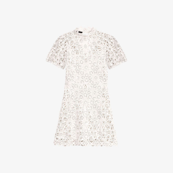 Хлопковое мини-платье мини с пайетками, связанное крючком Maje, цвет blanc