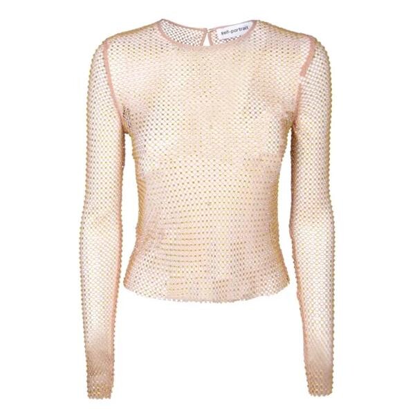 

Футболка rhinestone fishnet beige top Self Portrait, мультиколор