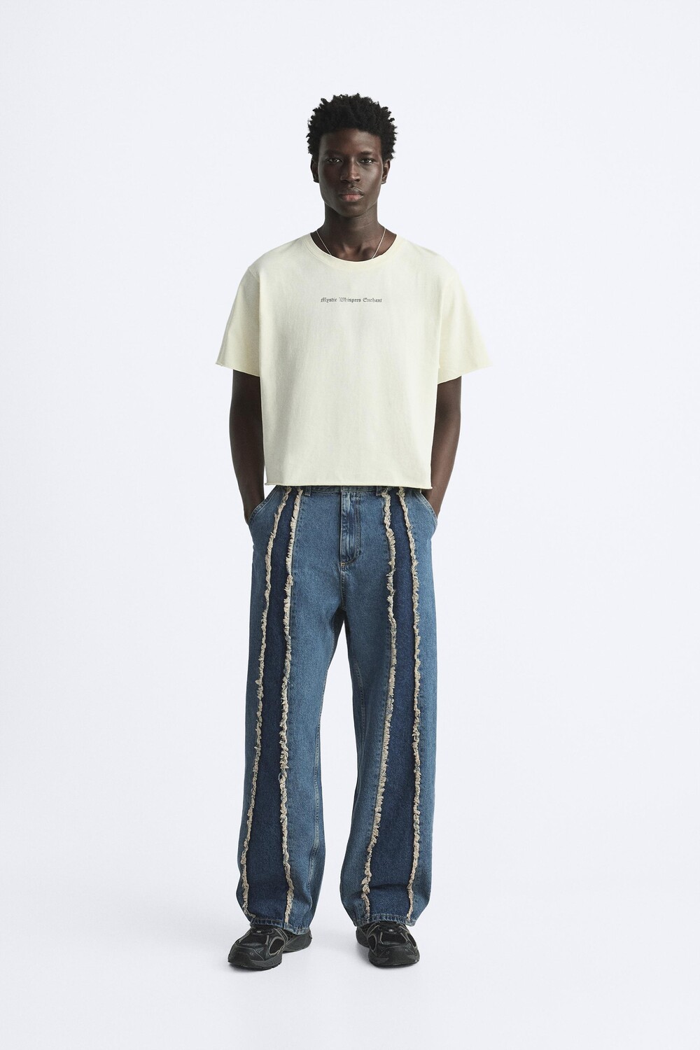 

Укороченная футболка с принтом ZARA, средний-экру