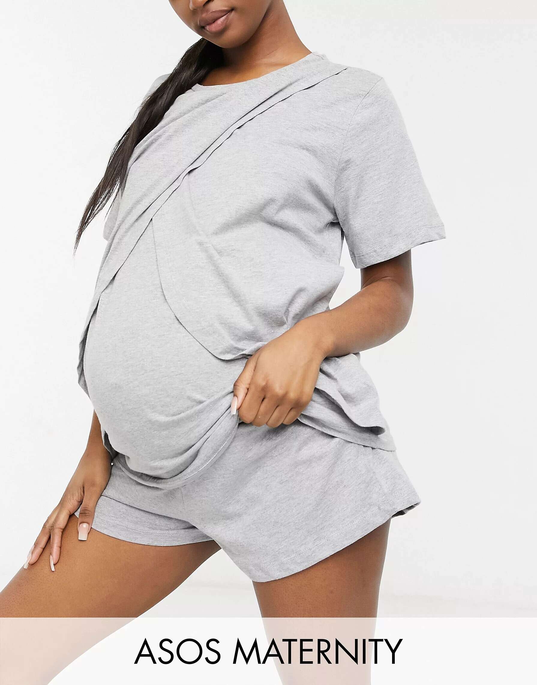 

Серая меланжевая короткая пижама из джерси Mix & Match ASOS DESIGN Maternity