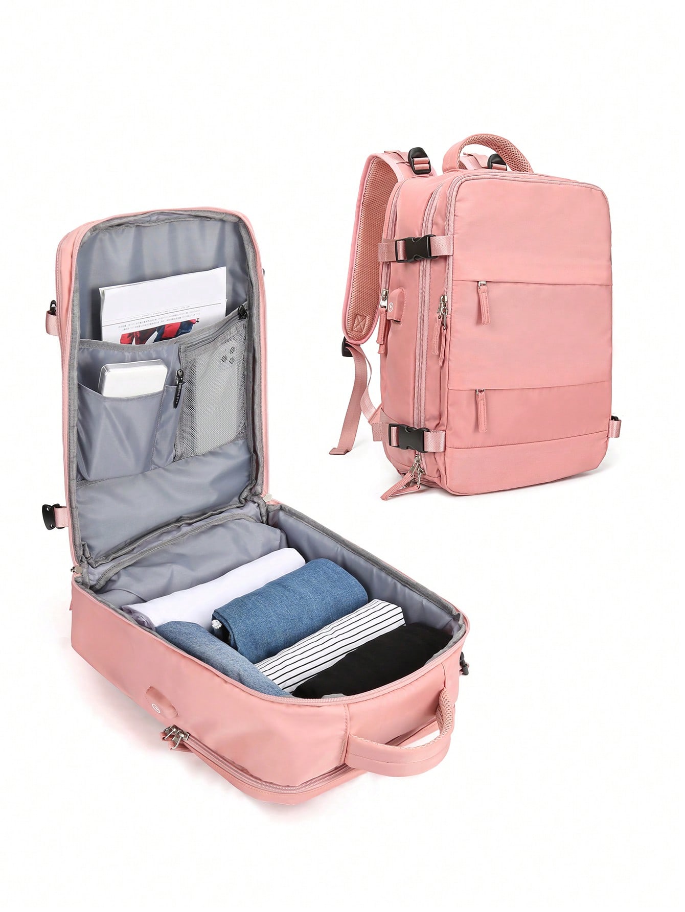 ранцевый треугольный рюкзак с рисунком в виде маджонга рюкзак слинг canfeng дорожный походный рюкзак веревочная сумка через плечо Женский дорожный рюкзак с USB-портом для зарядки, розовый