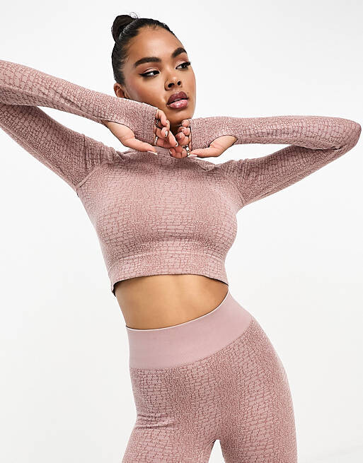 

Норковый жаккардовый топ с длинными рукавами из кожи крокодила ASOS 4505