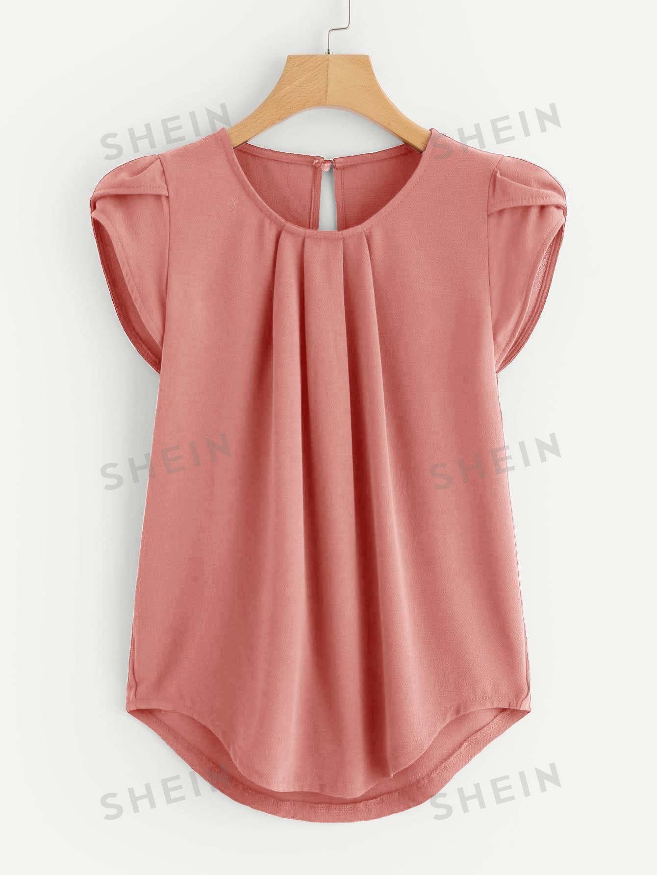 SHEIN LUNE Женская рубашка с круглым вырезом и геометрическим принтом, пыльный розовый фото