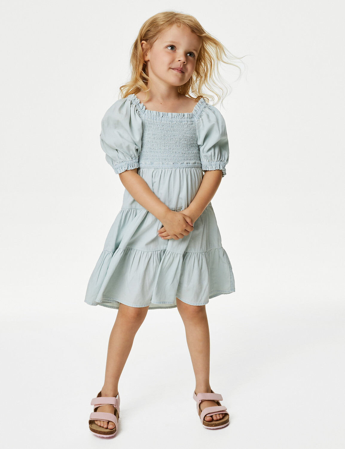 

Многоярусное платье из чистого хлопка со сборками (2–8 лет) Marks & Spencer